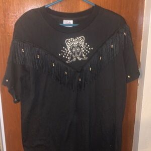 Hazelwoods Southwestern Rodeo Blouse Womens XL Black Fringe Vintage Cowboy boots